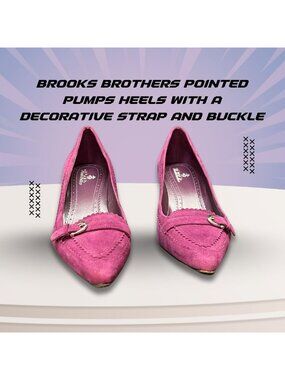 Brooks Brothers Size 6 Pink Suede Pointed-Toe Pumps w Strap Buckle Leather Sole